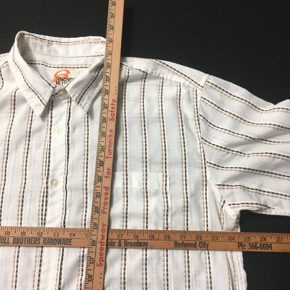 Vintage Anchor Blue Mens Button Down Shirt Large Brown Cream Striped Collared - Picture 2 of 9